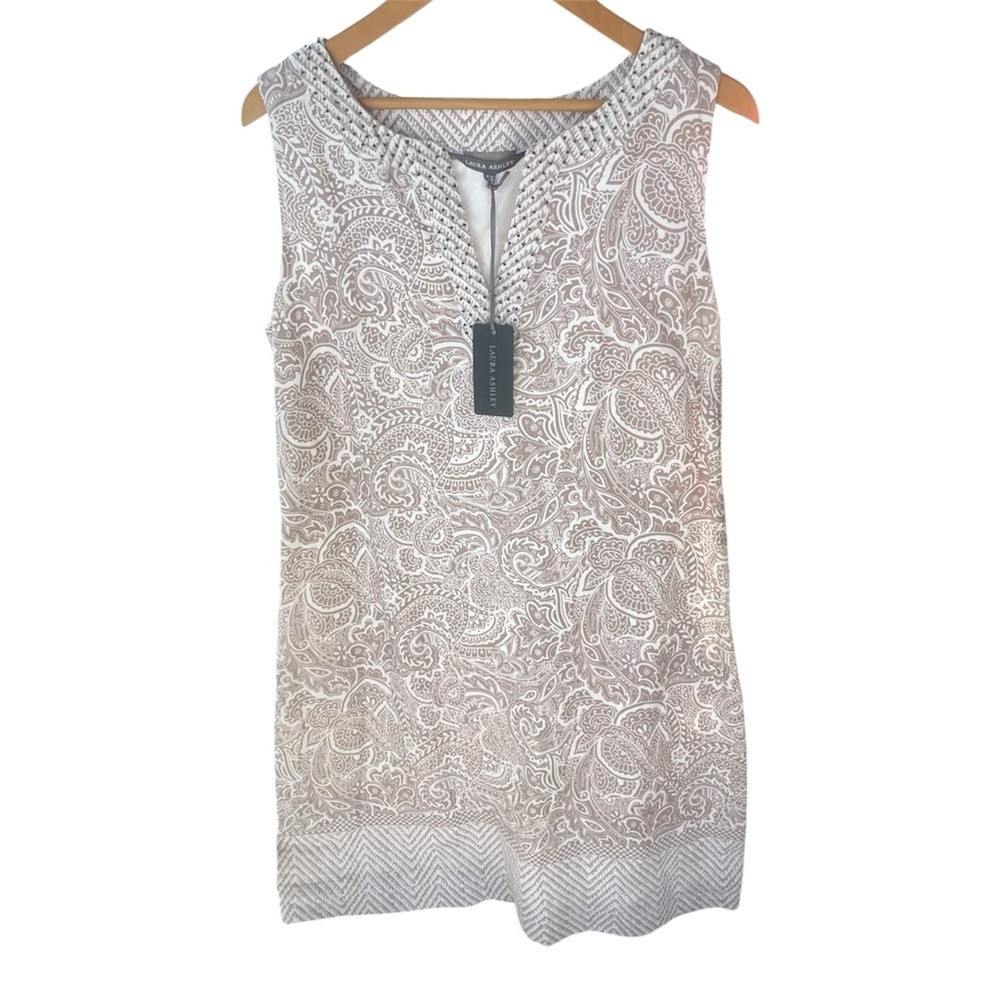 Laura Ashley Linen Paisley & Beaded Shift Mini Dress | NWT